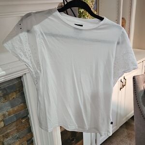 GAP White Short Sleeve Eyelet Top